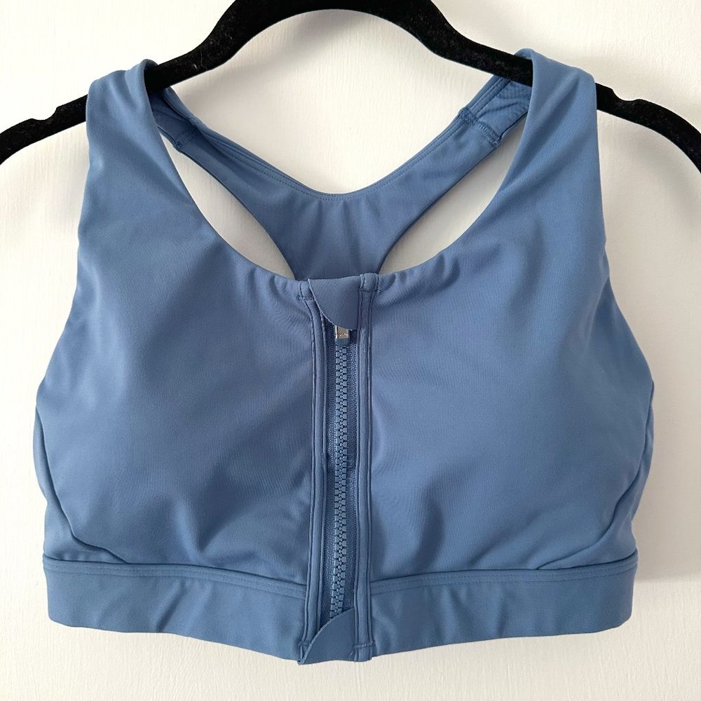 Athleta Ultimate Zip Front Bra D-DD, Cottage Blue